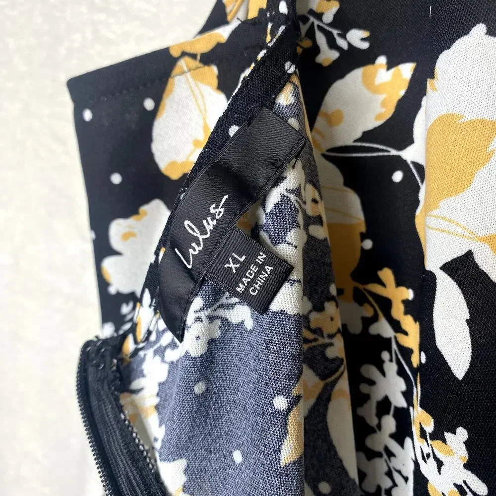 Lulus I Wanna Be Yours Floral Sleeveless Mini Slip Dress XL Black Cowl Neck - Picture 4 of 11